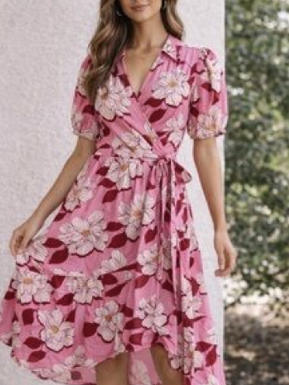 Draper James Pink Floral High-Low Wrap Dress Size L